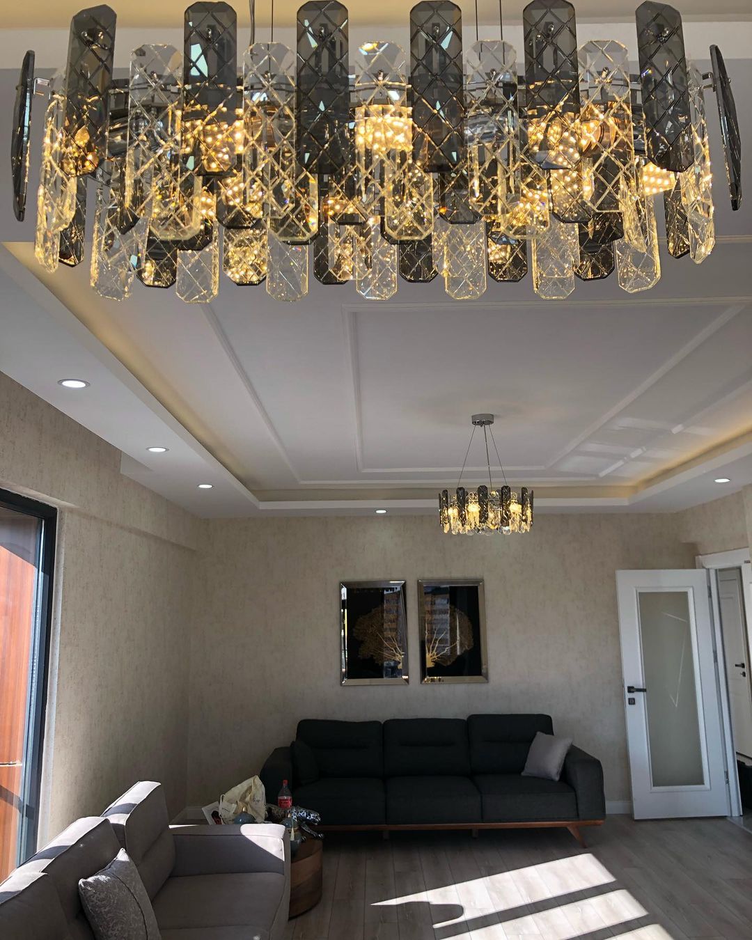 Modern Smoky Gray Crystal Chandelier Gleamy Light Fixture for Living/Dining Room/ Bedroom/ Home Office - Zelno Lighting