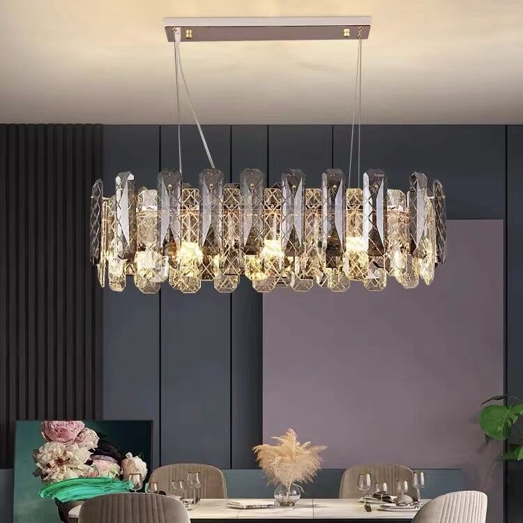 Modern Smoky Gray Crystal Chandelier Gleamy Light Fixture for Living/Dining Room/ Bedroom/ Home Office - Zelno Lighting