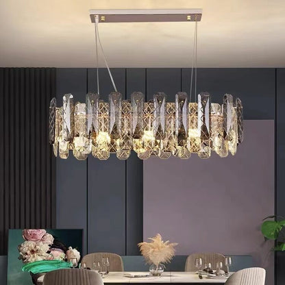 Modern Smoky Gray Crystal Chandelier Gleamy Light Fixture for Living/Dining Room/ Bedroom/ Home Office - Zelno Lighting