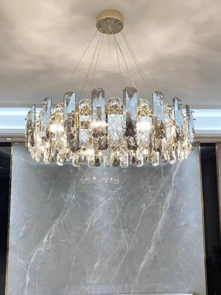 Modern Smoky Gray Crystal Chandelier Gleamy Light Fixture for Living/Dining Room/ Bedroom/ Home Office - Zelno Lighting