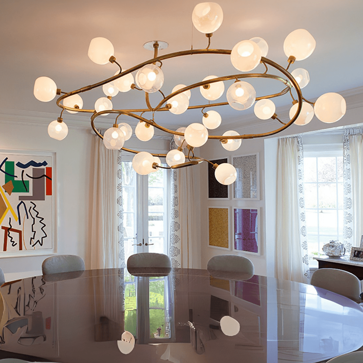 Modern Spiral Branch Glass Globe Chandelier for Low Ceiling Living Room or Dining Room - Zelno Lighting