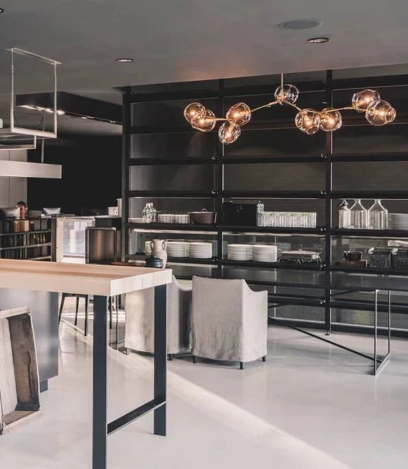 Modern Sputnik Smoky Gray/Amber Glass Branch Chandelier for Kitchen Island/Dining Room - Zelno Lighting