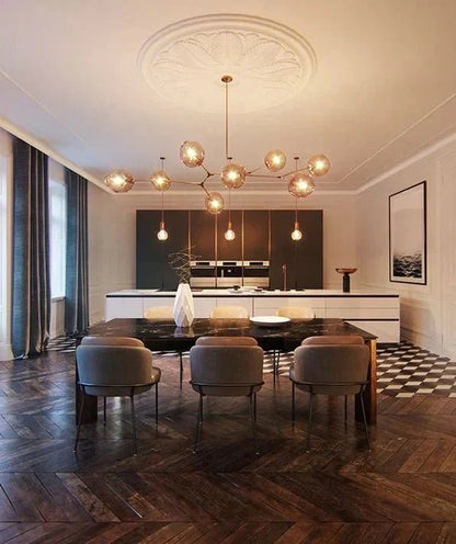 Modern Sputnik Smoky Gray/Amber Glass Branch Chandelier for Kitchen Island/Dining Room - Zelno Lighting