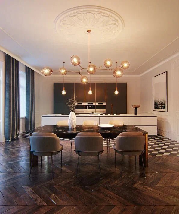 Modern Sputnik Smoky Gray/Amber Glass Branch Chandelier for Kitchen Island/Dining Room - Zelno Lighting