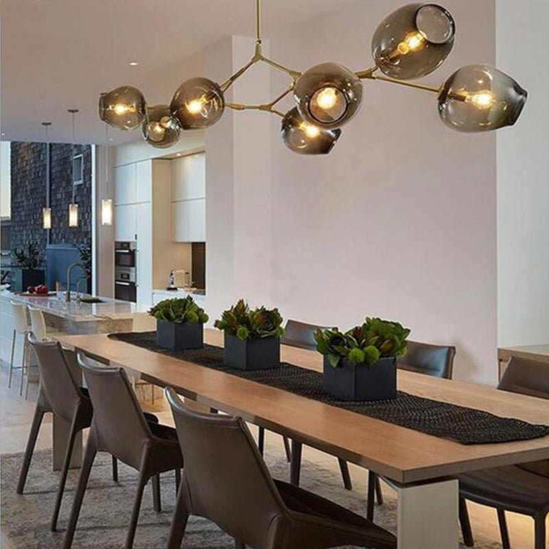 Modern Sputnik Smoky Gray/Amber Glass Branch Chandelier for Kitchen Island/Dining Room - Zelno Lighting