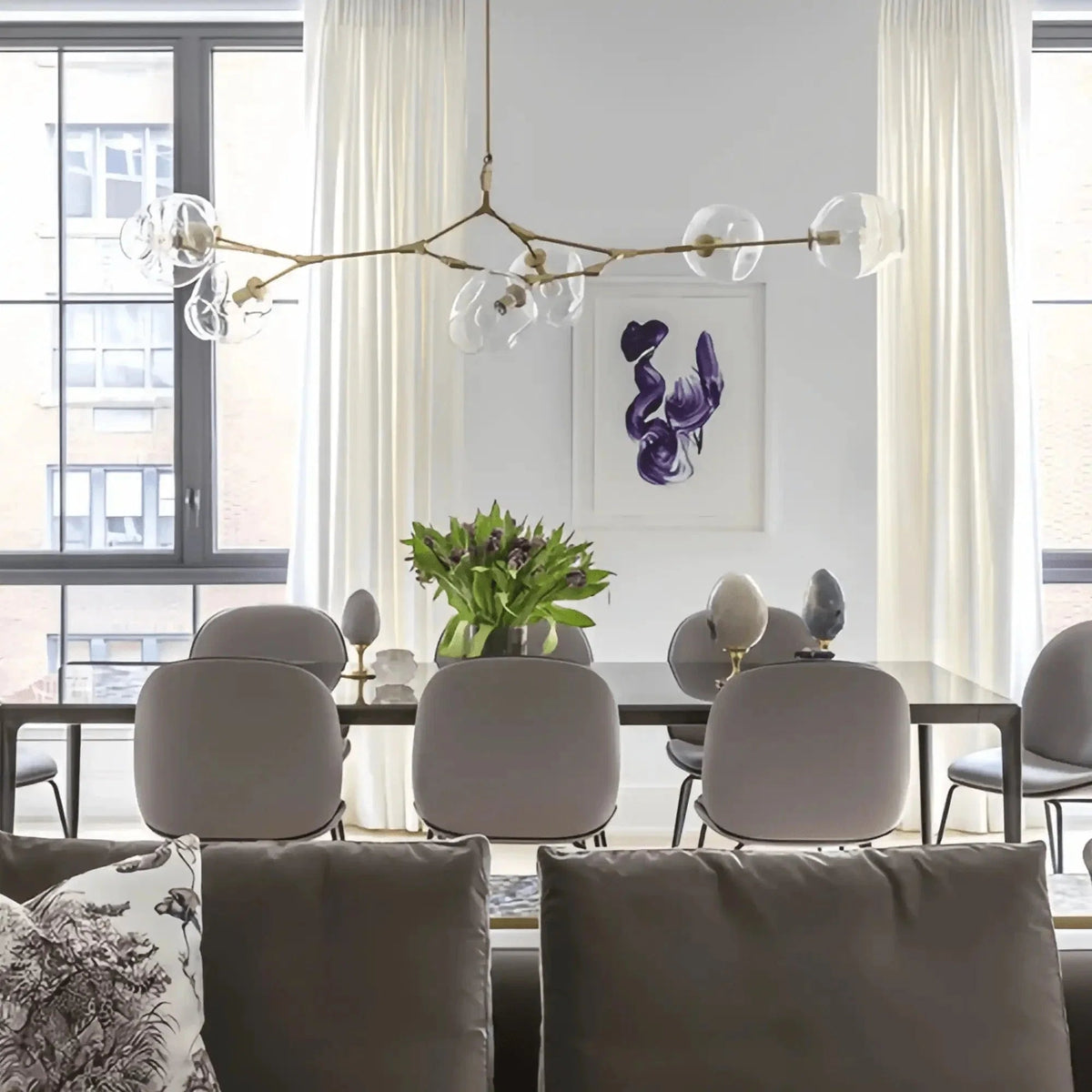 Modern Sputnik Smoky Gray/Amber Glass Branch Chandelier for Kitchen Island/Dining Room - Zelno Lighting