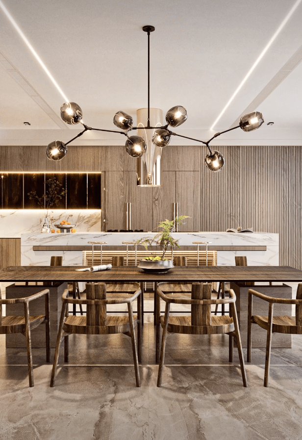 Modern Sputnik Smoky Gray/Amber Glass Branch Chandelier for Kitchen Island/Dining Room - Zelno Lighting