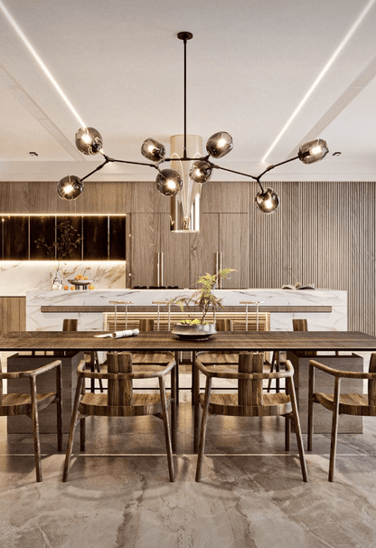 Modern Sputnik Smoky Gray/Amber Glass Branch Chandelier for Kitchen Island/Dining Room - Zelno Lighting