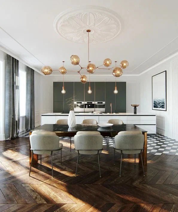 Modern Sputnik Smoky Gray/Amber Glass Branch Chandelier for Kitchen Island/Dining Room - Zelno Lighting