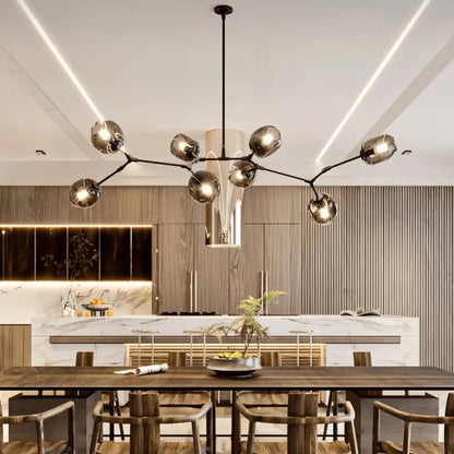 Modern Sputnik Smoky Gray/Amber Glass Branch Chandelier for Kitchen Island/Dining Room - Zelno Lighting