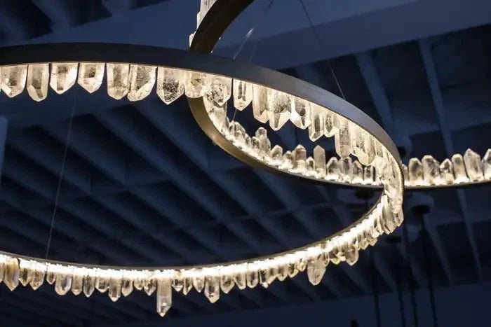 Modern Style Rings Brass & Natural Quartz Crystal Chandelier in Brass/Black Finish - Zelno Lighting