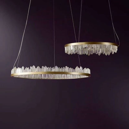 Modern Style Rings Brass & Natural Quartz Crystal Chandelier in Brass/Black Finish - Zelno Lighting