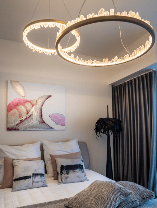 Modern Style Rings Brass & Natural Quartz Crystal Chandelier in Brass/Black Finish - Zelno Lighting