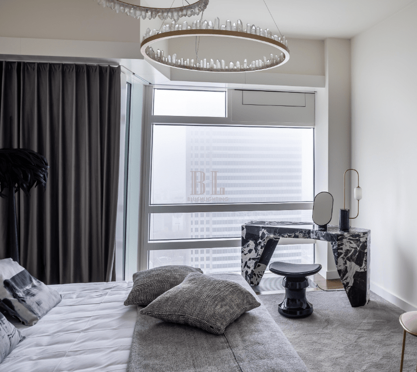 Modern Style Rings Brass & Natural Quartz Crystal Chandelier in Brass/Black Finish - Zelno Lighting
