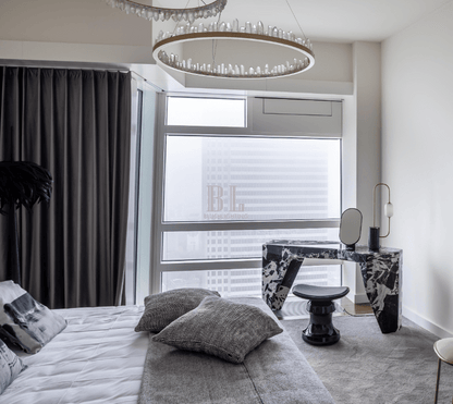 Modern Style Rings Brass & Natural Quartz Crystal Chandelier in Brass/Black Finish - Zelno Lighting