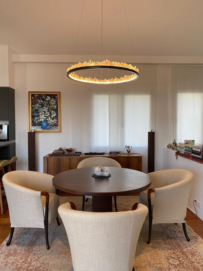 Modern Style Rings Brass & Natural Quartz Crystal Chandelier in Brass/Black Finish - Zelno Lighting