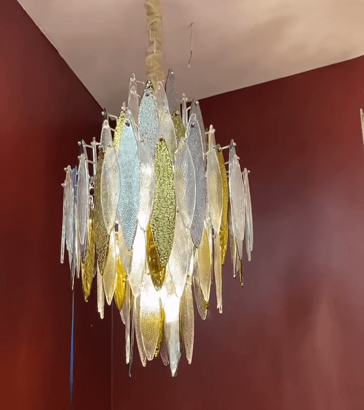 Modern Tiered Glass Maple Leaf Branch Chandelier for Living Room Dining Room and Bedroom - Zelno Lighting