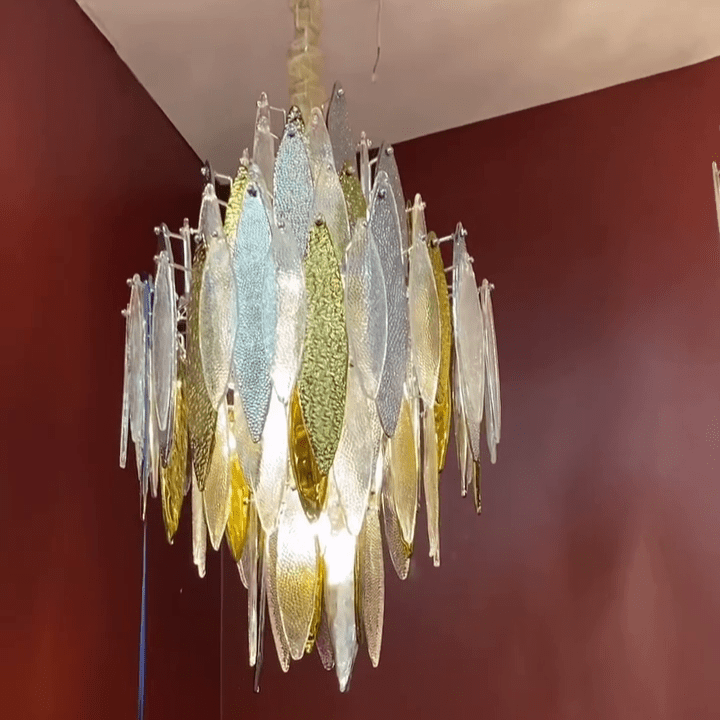 Modern Tiered Glass Maple Leaf Branch Chandelier for Living Room Dining Room and Bedroom - Zelno Lighting