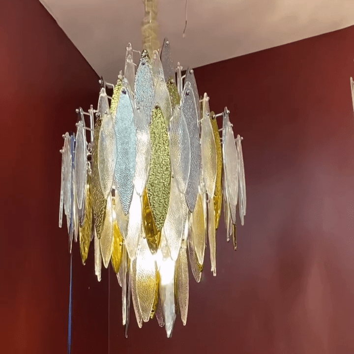Modern Tiered Glass Maple Leaf Branch Chandelier for Living Room Dining Room and Bedroom - Zelno Lighting