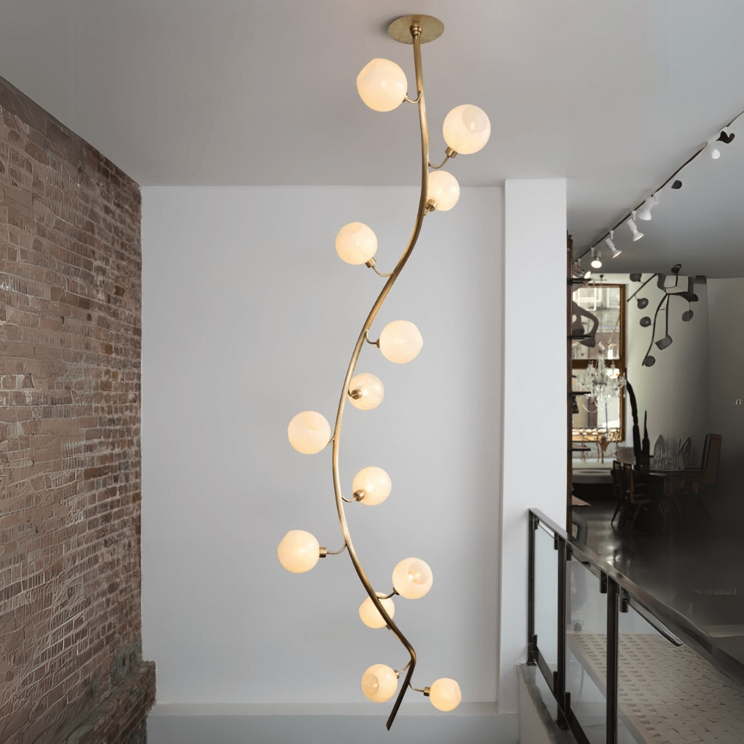 Modern Vertical Handcrafted Glass Globe Chandelier for High Ceilings - Zelno Lighting