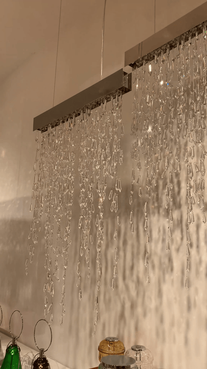 Modern Waterfall Tassel Crystal Chandelier for Dining & Kitchen - Zelno Lighting
