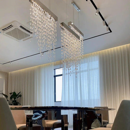 Modern Waterfall Tassel Crystal Chandelier for Dining & Kitchen - Zelno Lighting