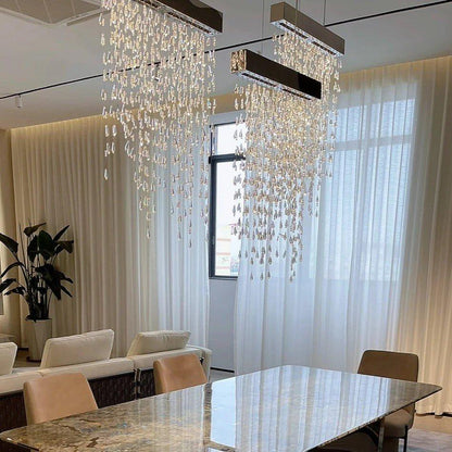 Modern Waterfall Tassel Crystal Chandelier for Dining & Kitchen - Zelno Lighting