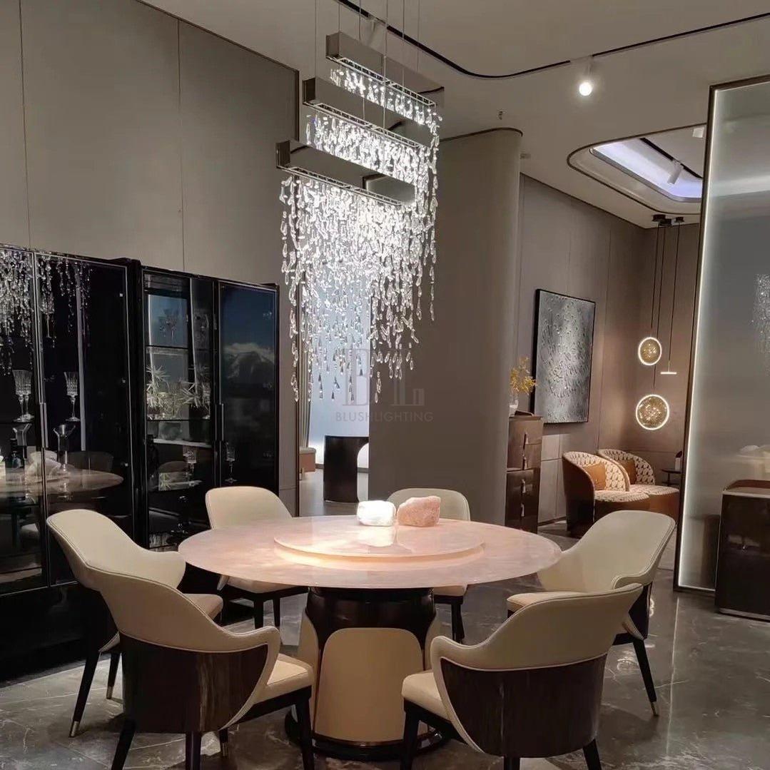 Modern Waterfall Tassel Crystal Chandelier for Dining & Kitchen - Zelno Lighting