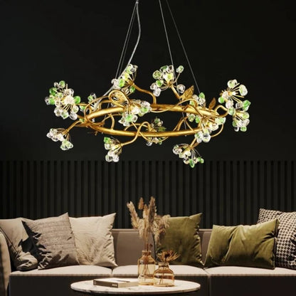 Modes Brass Ring Stone Flower Chandelier - Zelno Lighting