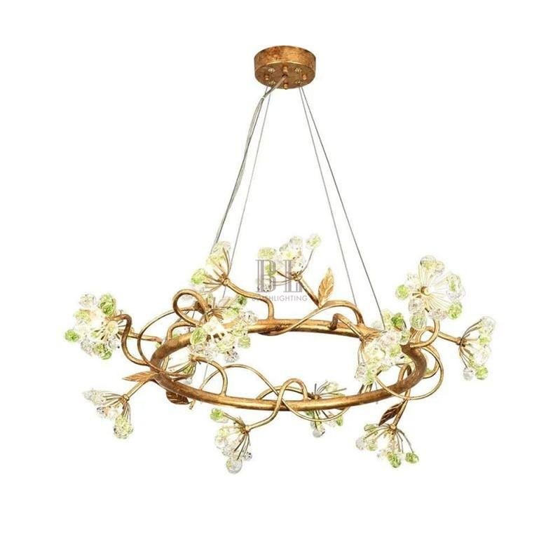 Modes Brass Ring Stone Flower Chandelier - Zelno Lighting