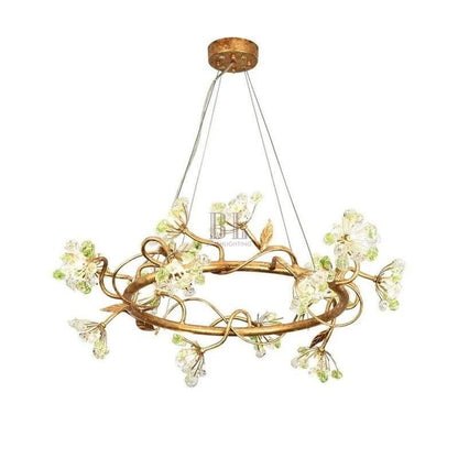 Modes Brass Ring Stone Flower Chandelier - Zelno Lighting