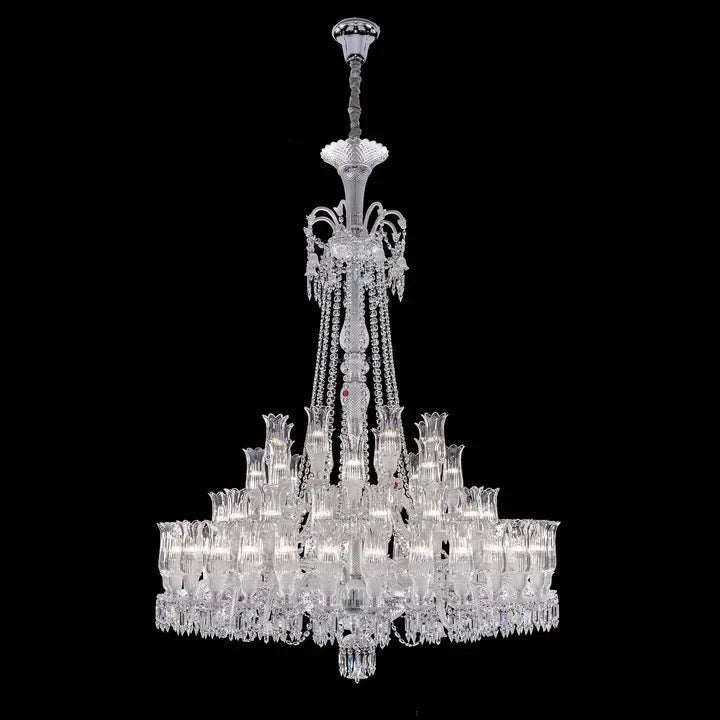 Multi Layer Chrome Crystal Chandelier in French Style with Romantic Branch Flowers for Grand Hallway and Staircase - Zelno Lighting