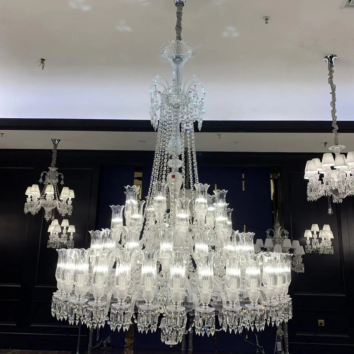 Multi Layer Chrome Crystal Chandelier in French Style with Romantic Branch Flowers for Grand Hallway and Staircase - Zelno Lighting