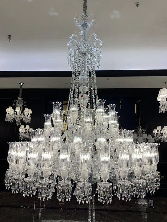 Multi Layer Chrome Crystal Chandelier in French Style with Romantic Branch Flowers for Grand Hallway and Staircase - Zelno Lighting