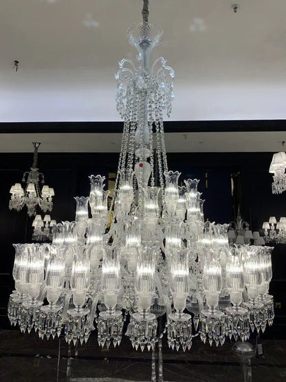 Multi Layer Chrome Crystal Chandelier in French Style with Romantic Branch Flowers for Grand Hallway and Staircase - Zelno Lighting