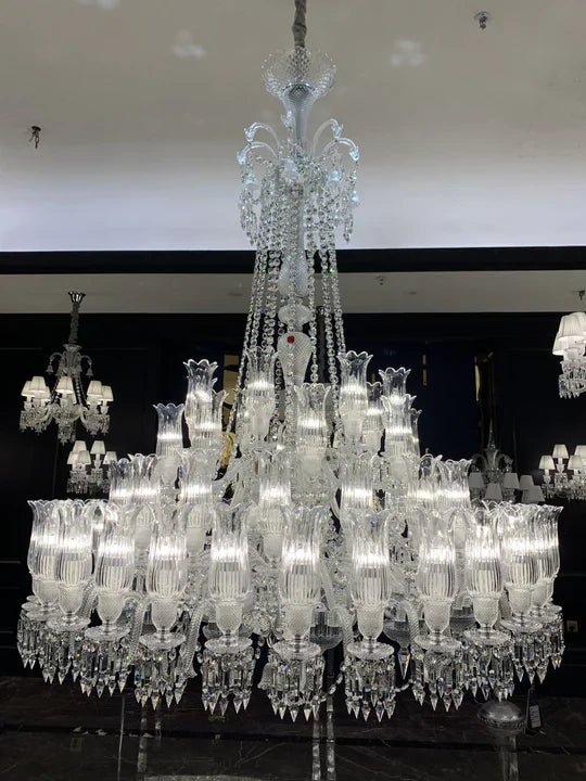 Multi Layer Chrome Crystal Chandelier in French Style with Romantic Branch Flowers for Grand Hallway and Staircase - Zelno Lighting