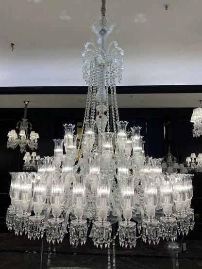 Multi Layer Chrome Crystal Chandelier in French Style with Romantic Branch Flowers for Grand Hallway and Staircase - Zelno Lighting