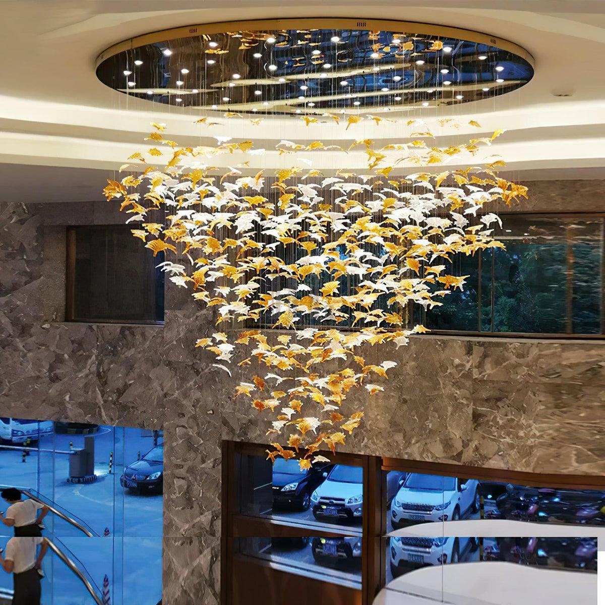 Multicolor Crystal Spiral Maple Leaf Chandelier - Zelno Lighting