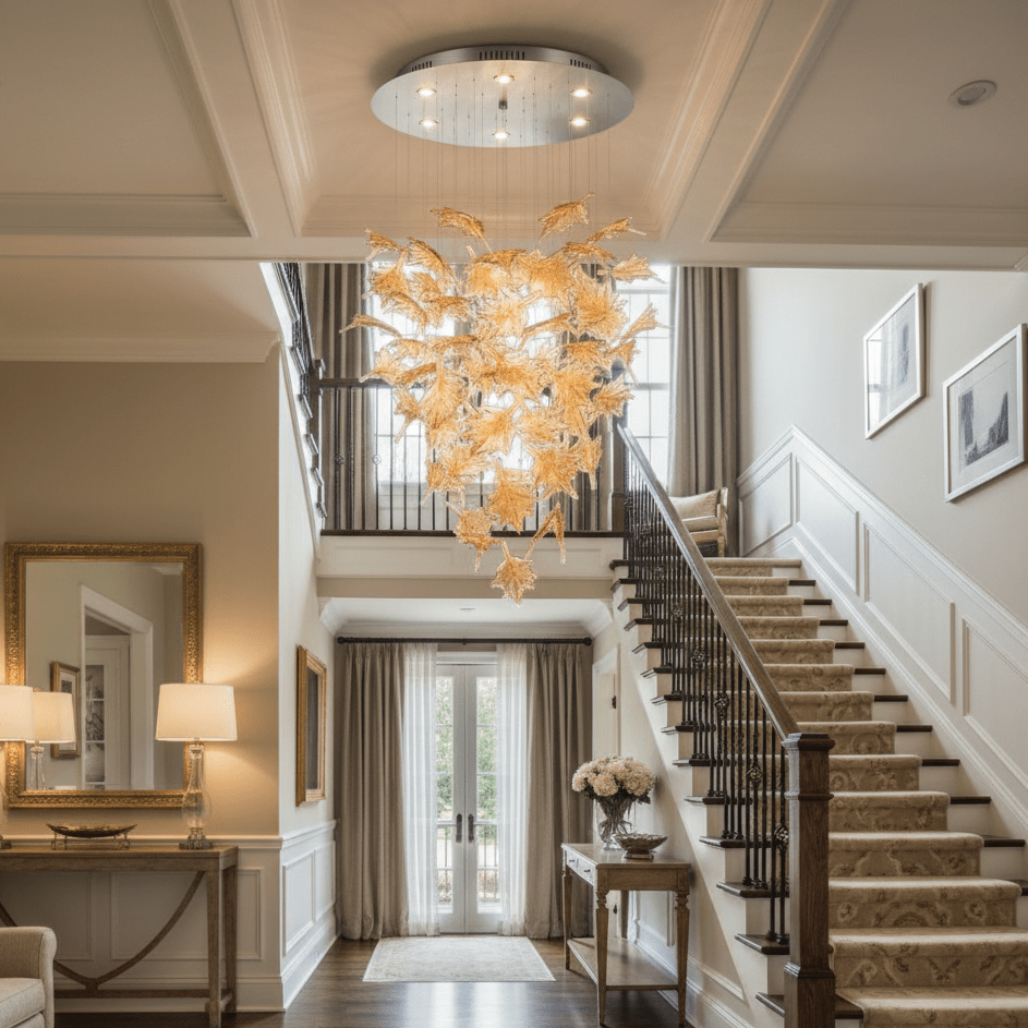 Multicolor Crystal Spiral Maple Leaf Chandelier - Zelno Lighting