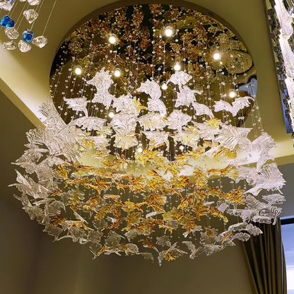 Multicolor Crystal Spiral Maple Leaf Chandelier - Zelno Lighting