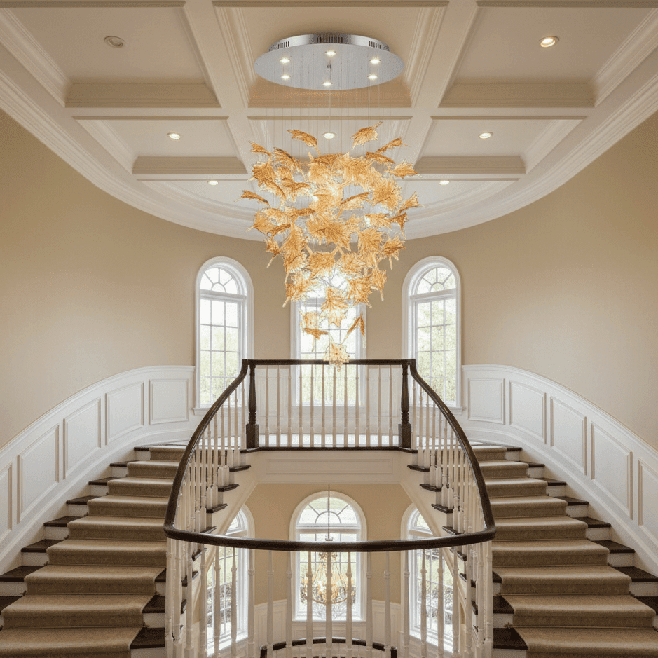 Multicolor Crystal Spiral Maple Leaf Chandelier - Zelno Lighting