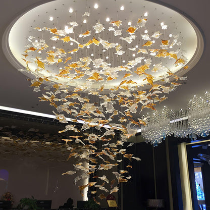 Multicolor Crystal Spiral Maple Leaf Chandelier - Zelno Lighting