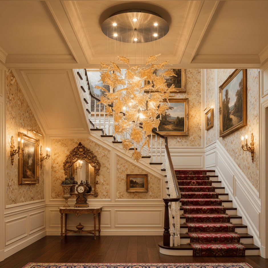 Multicolor Crystal Spiral Maple Leaf Chandelier - Zelno Lighting