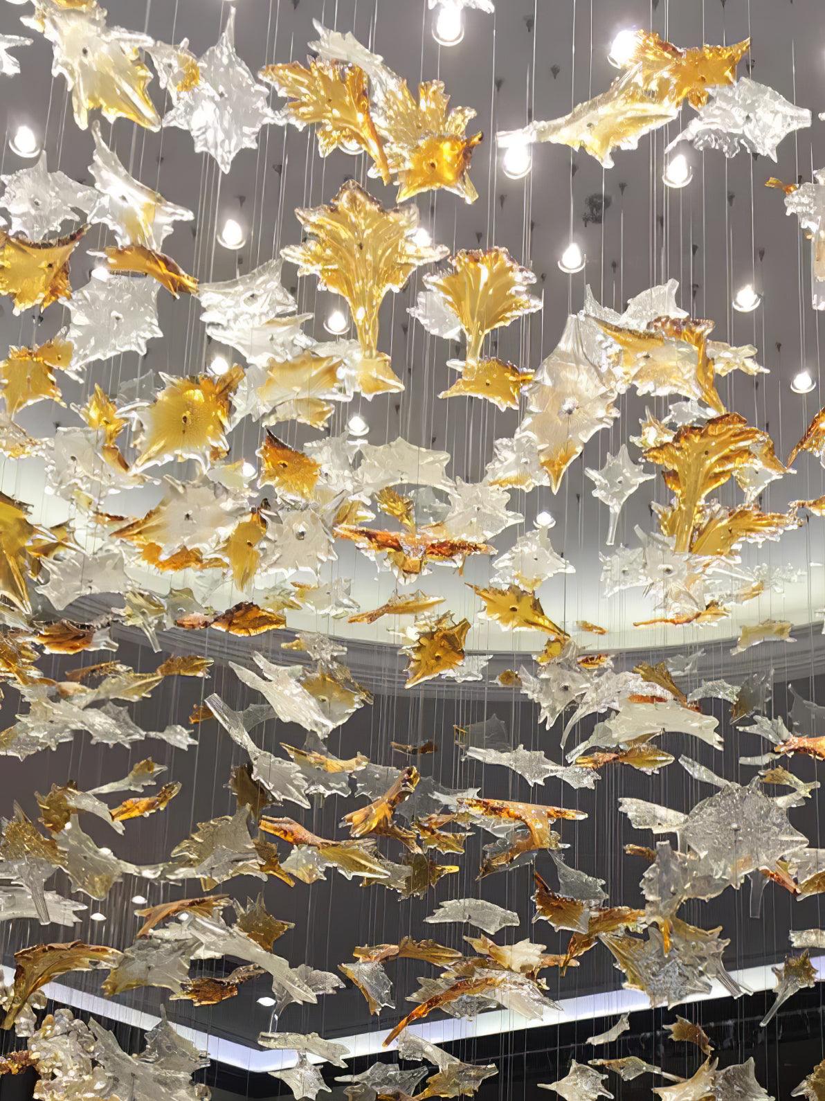 Multicolor Crystal Spiral Maple Leaf Chandelier - Zelno Lighting