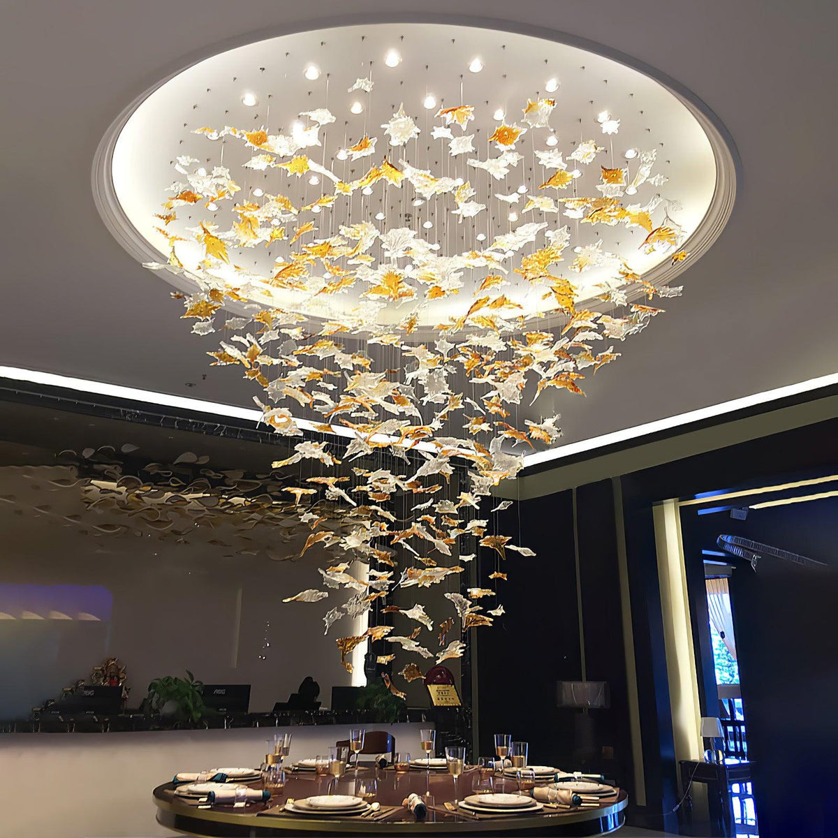 Multicolor Crystal Spiral Maple Leaf Chandelier - Zelno Lighting