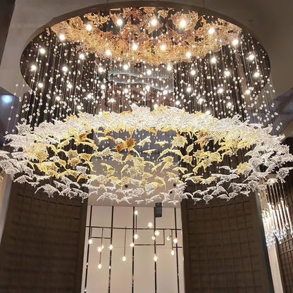 Multicolor Crystal Spiral Maple Leaf Chandelier - Zelno Lighting
