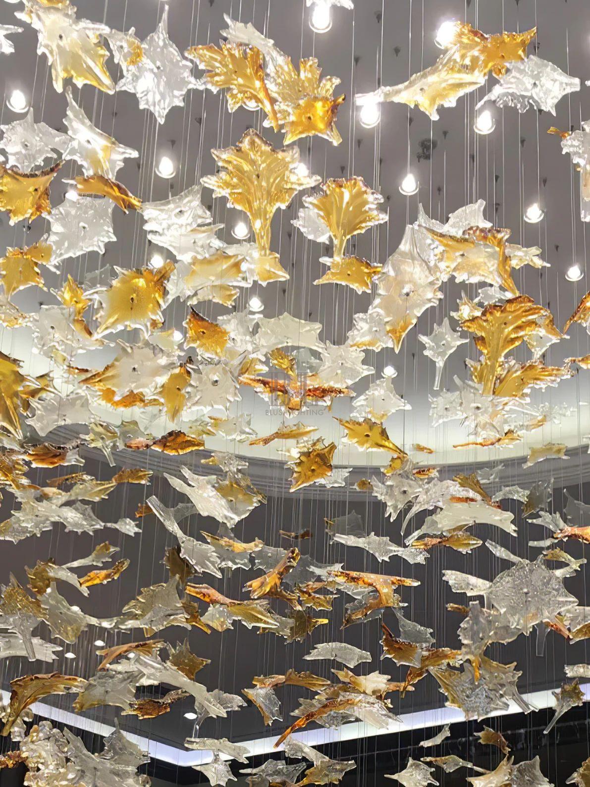 Multicolor Maple Leaf Art Glass Chandelier - Zelno Lighting