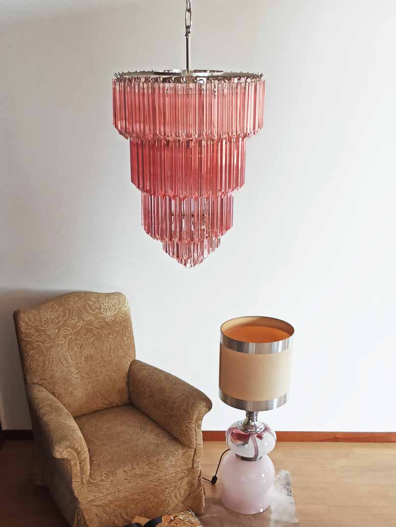Murano Chandelier – 112 prisms – Pink - Zelno Lighting