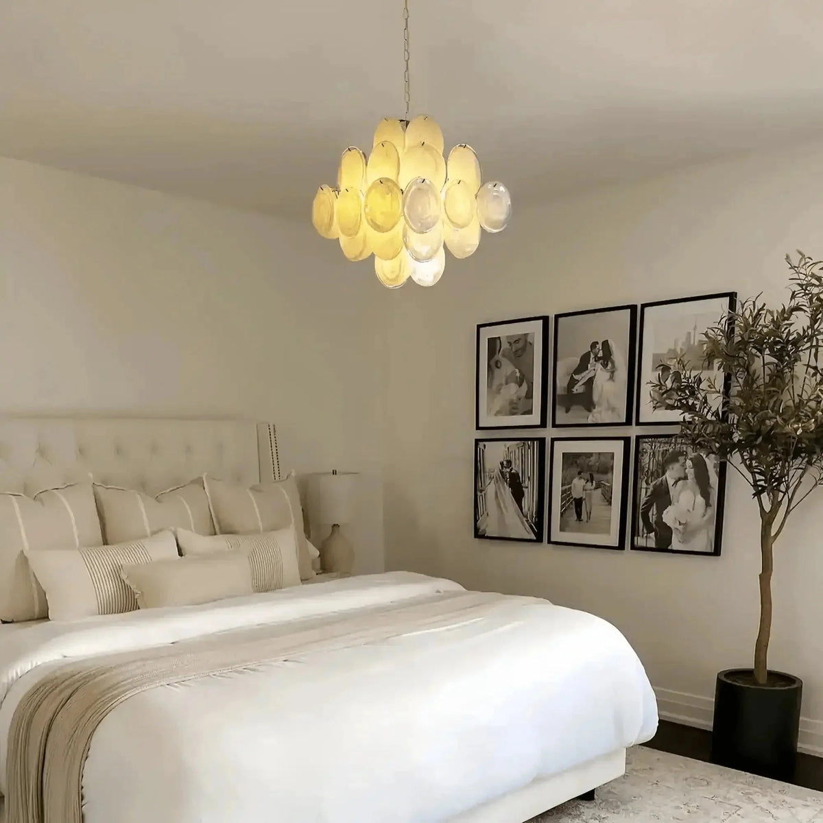 Murano Chandelier 36 White Disks - Zelno Lighting