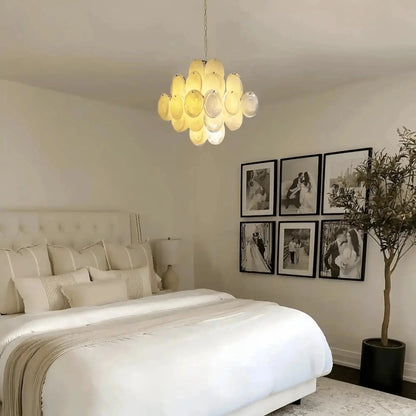 Murano Chandelier 36 White Disks - Zelno Lighting